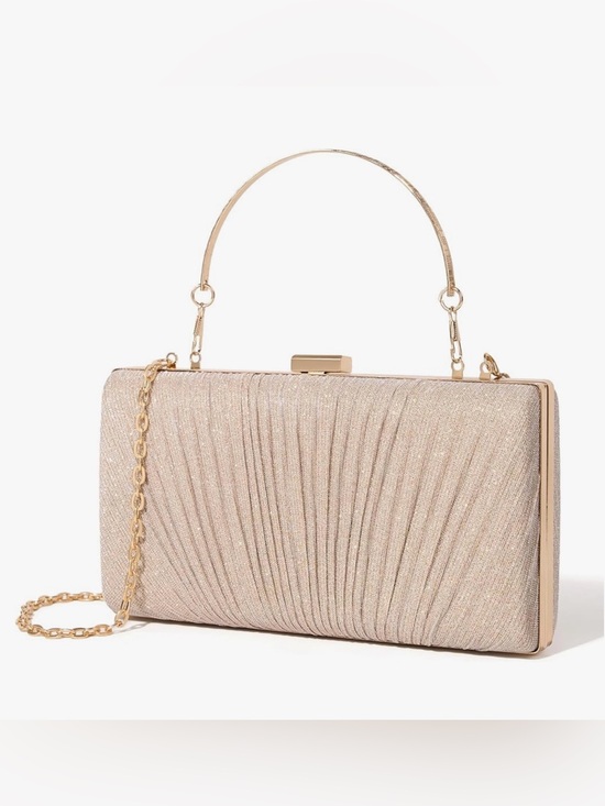 Handbags - Champagne Metallic Shimmer Pleated Clutch Handbag Cocktail Party Wedding
